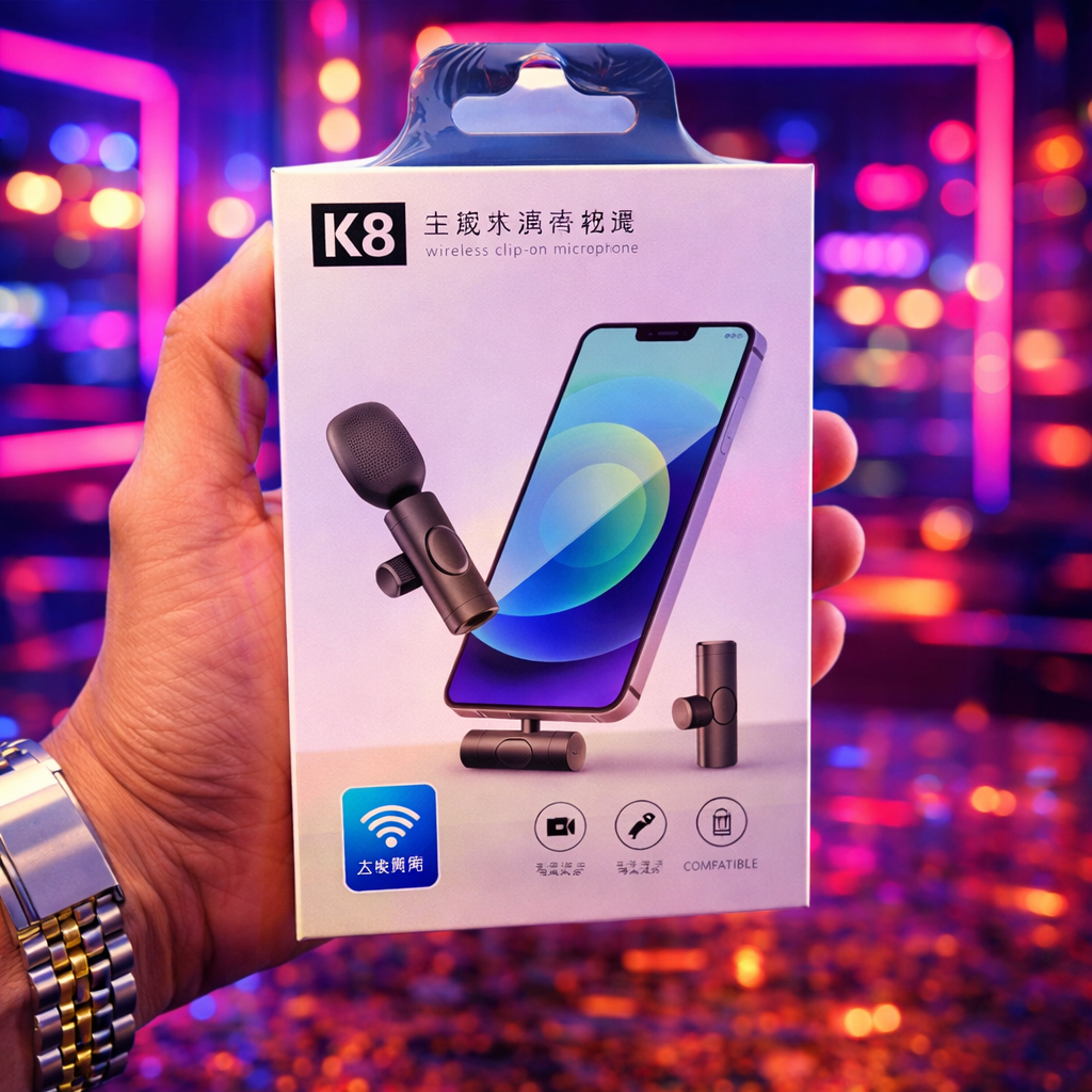 K8 Wireless Collar Microphone π€ Type-C Android & Iphone Supported | Noise Reduction | Vlogging, YouTube & Podcast Mic