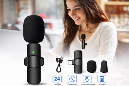 K8 Wireless Collar Microphone 🎤 Type-C Android & Iphone Supported | Noise Reduction | Vlogging, YouTube & Podcast Mic